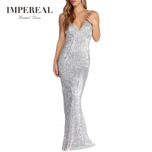 Spaghetti Strap Long Sequins Party Gown Designer Party Wear Dress
